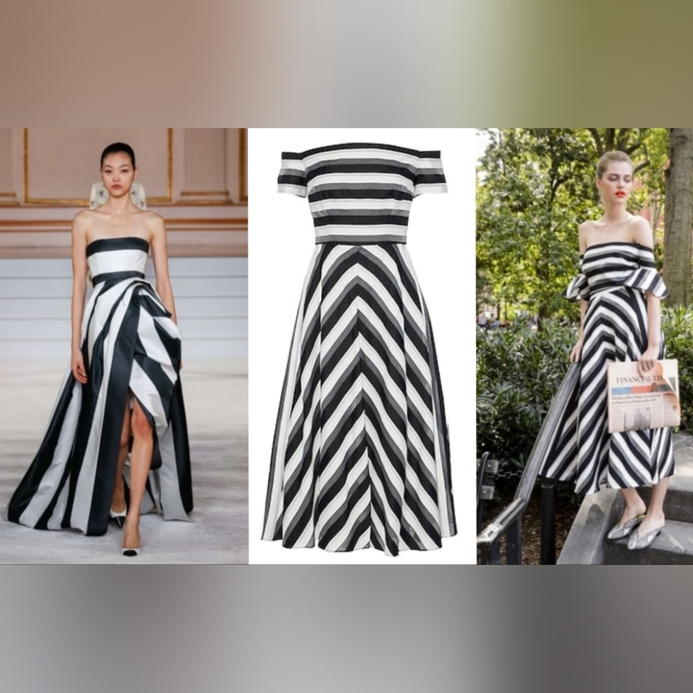 $1,995 LELA ROSE BLACK WHITE CHEVRON DRESS 4